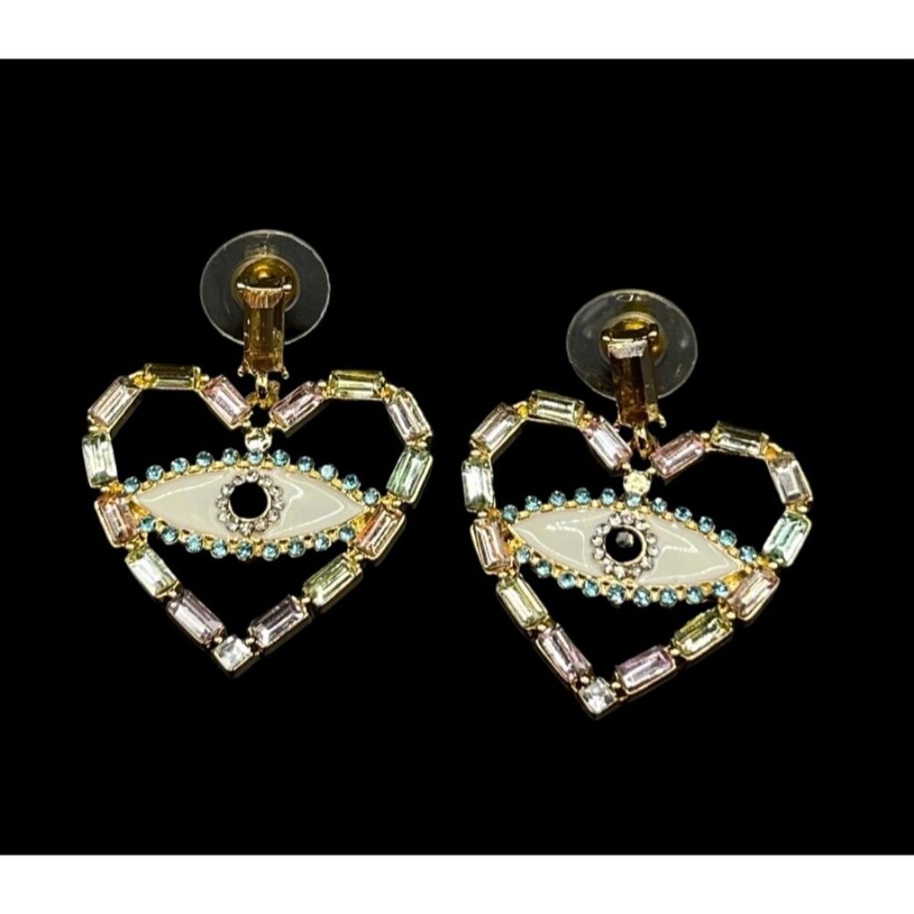C&C California Heart’s Eye Gold Tone Pastel Gem Earrings - Picture 4 of 5